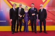 (L-R) Peter Safran, Nicholas Hoult, Rachel Brosnahan, David Corenswet and James Gunn, Co-Chairman & CEO, DC Studios attend the Los Angeles Premiere of "Superman" | Image via: Getty