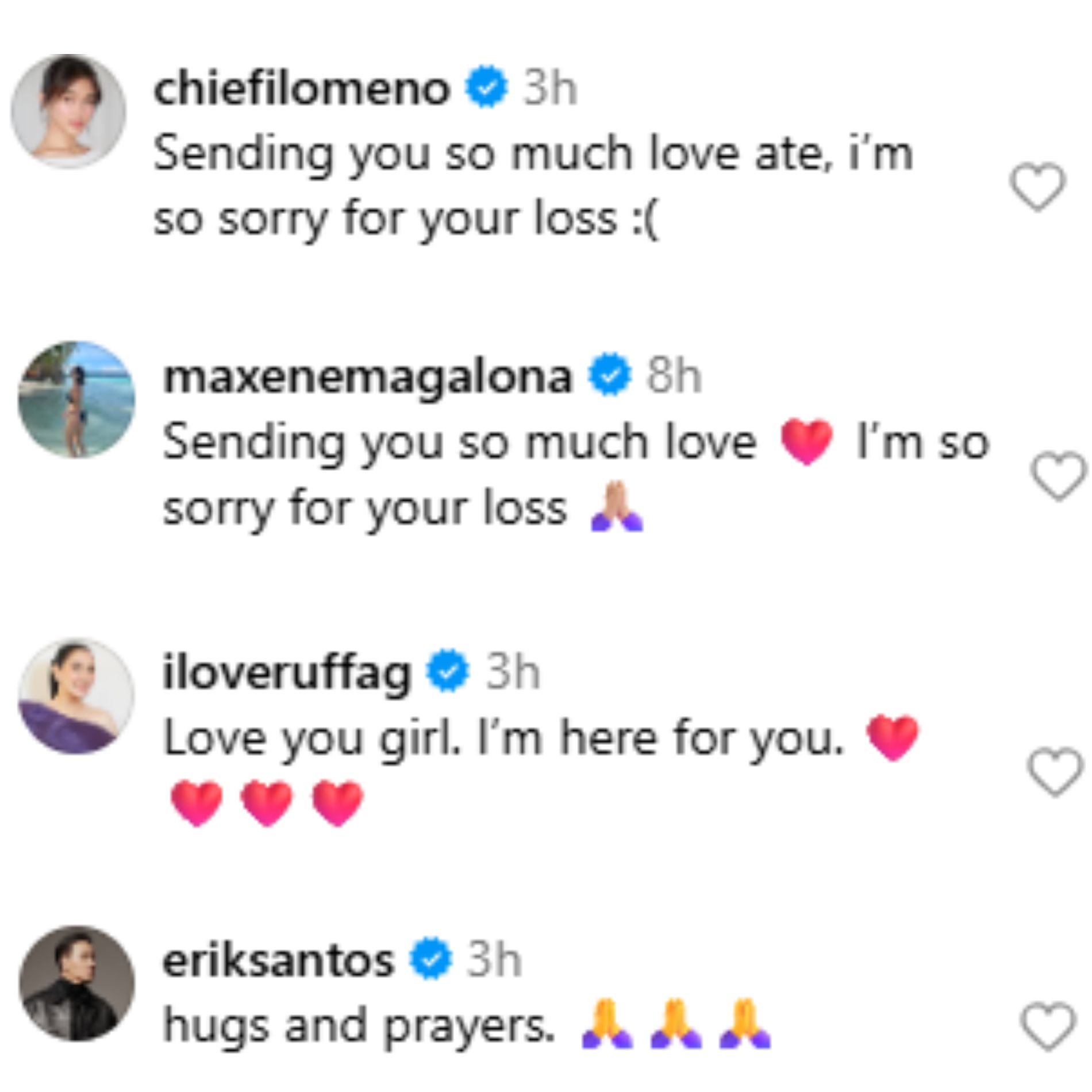 The Filipino entertainment industry sends prayers for Quinto. (Image via Instagram/@rufamaequinto)