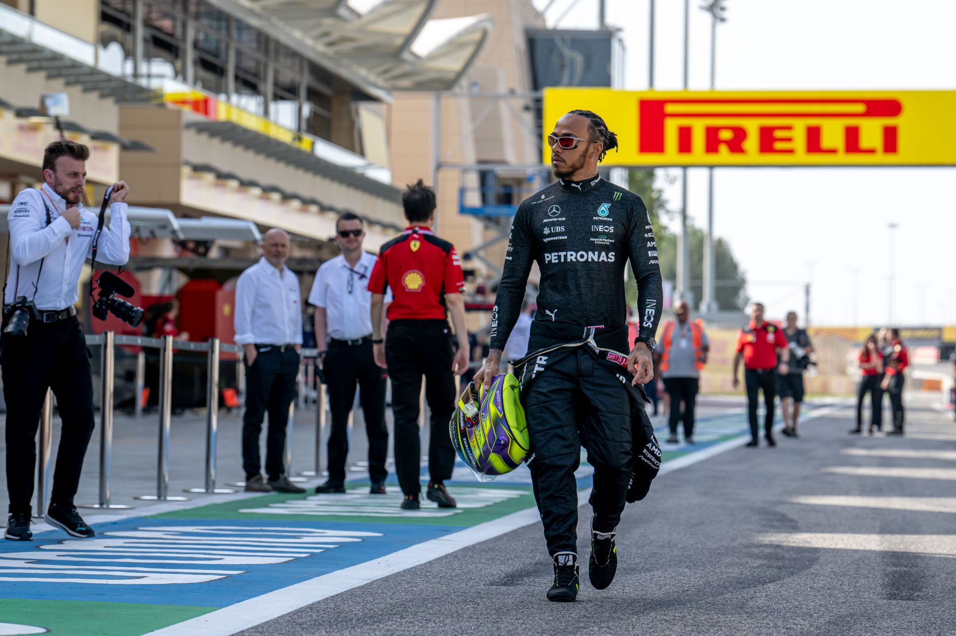Lewis Hamilton in F1 Testing in Bahrain - Day One | Image via Getty