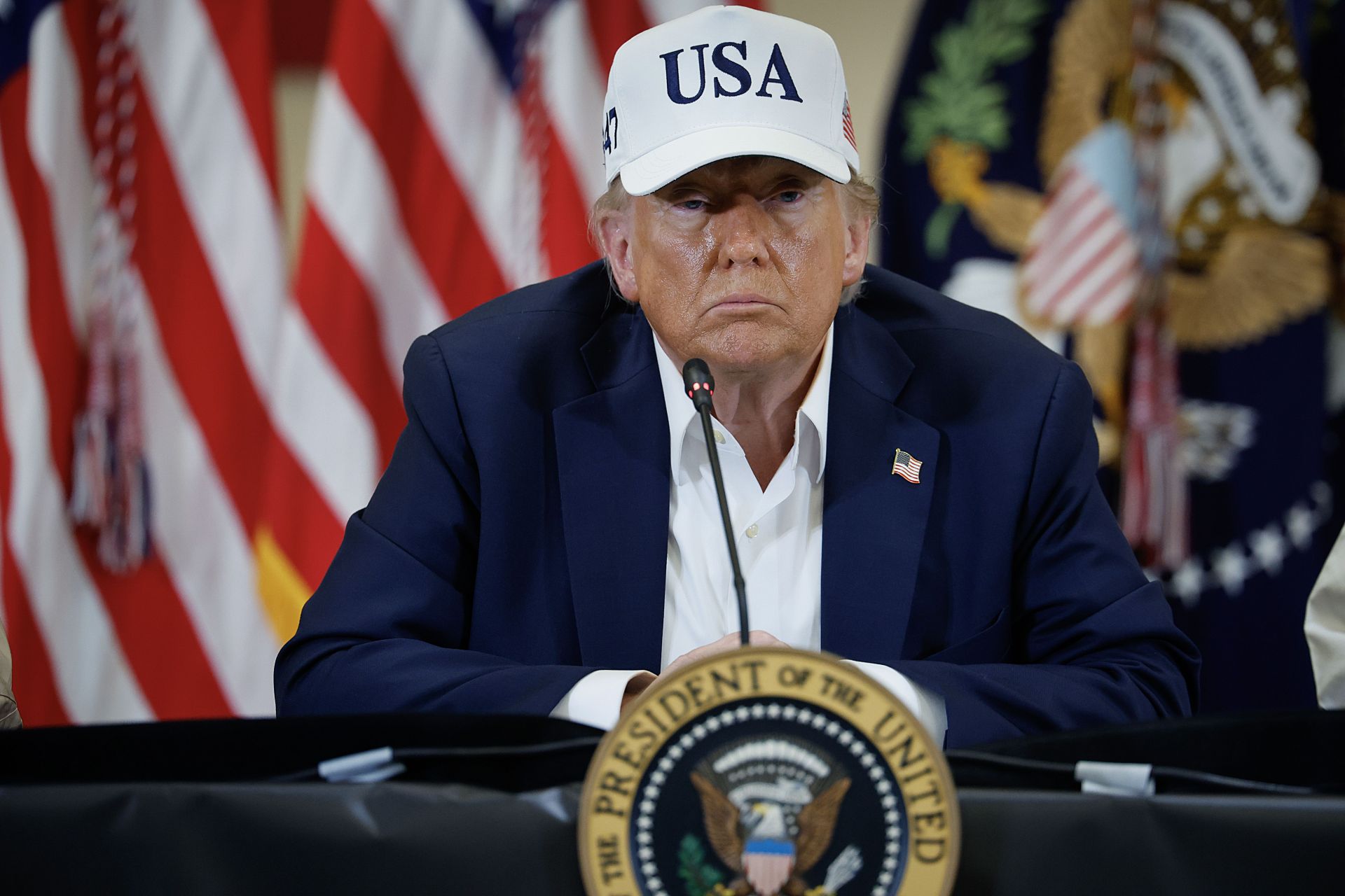 President Trump Tours Devastation In Texas After Deadly Flash Flooding - Source: Getty