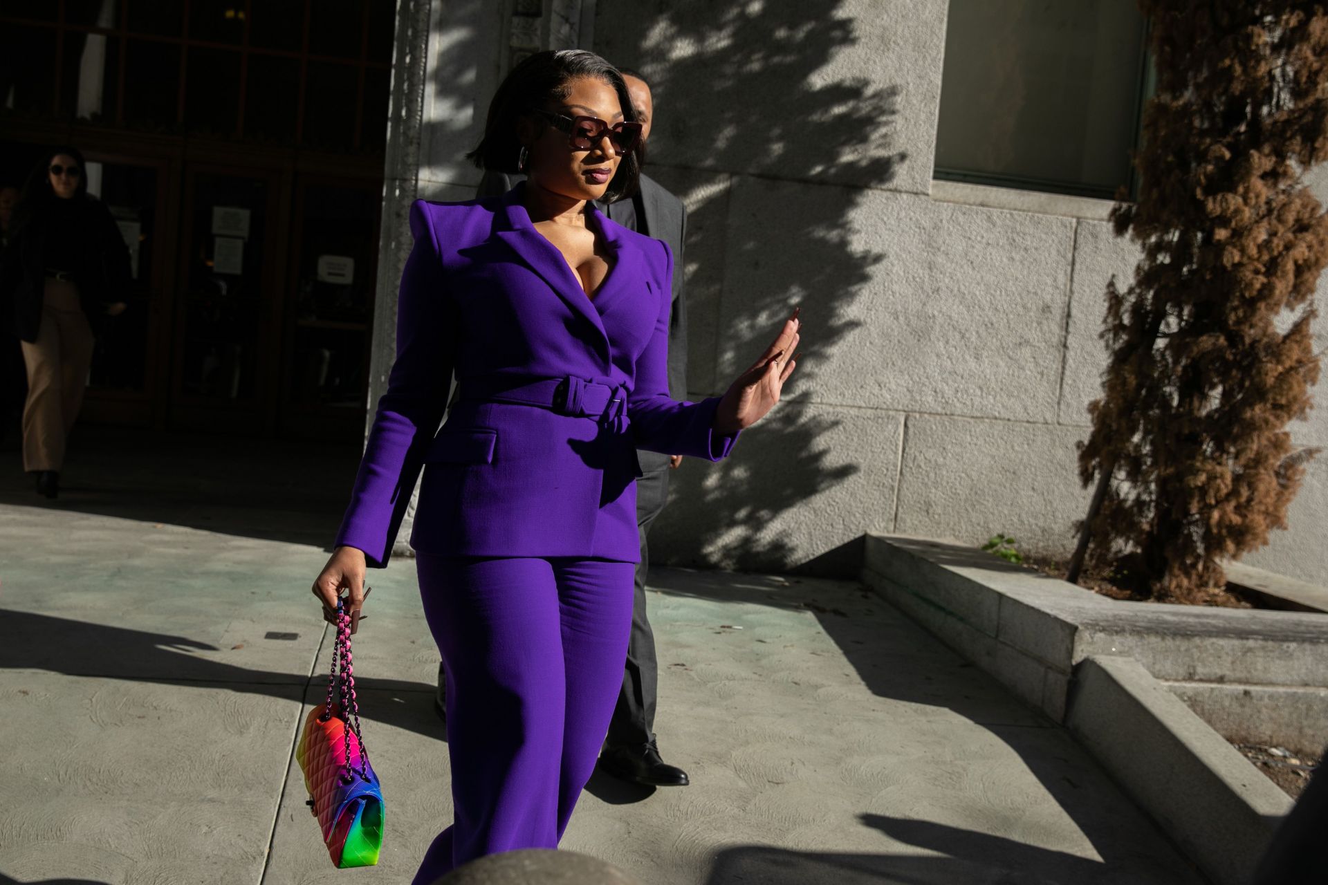 Megan Thee Stallion whose legal name is Megan Pete arrives at court to testify in the  trial of Rapper Tory Lanez for allegedly shooting her - Source: Getty