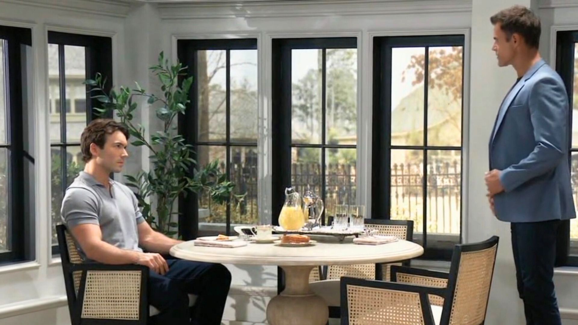 Drew and Michael face off in the Quartermaine solarium on General Hospital | Image: ABC