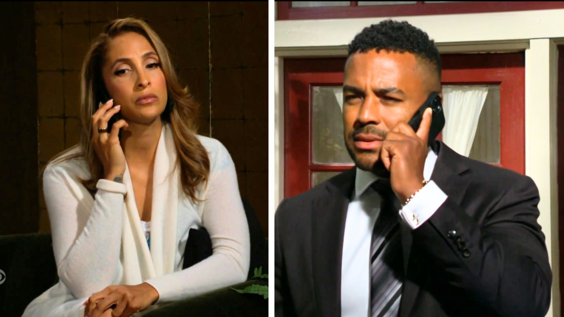 Lily (Christel Khalil) had the difficult task of telling Nate (Sean Dominic) that Damian (Jermaine Rivers) was dead on The Young and the Restless | Image: CBS