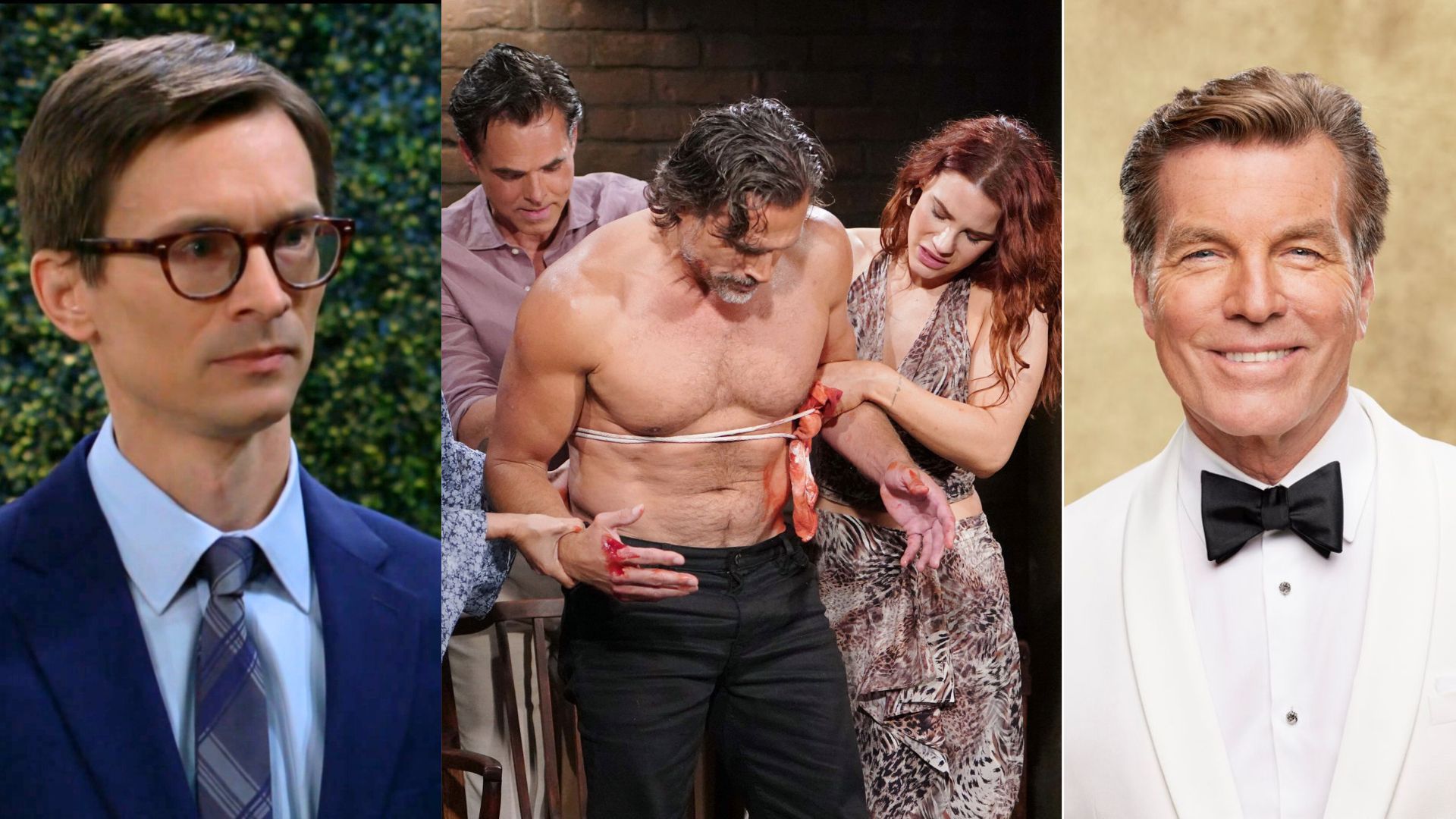 Carter (Vincent Stalba), Nick (Joshua Morrow), Billy (Jason Thompson), Sally (Courtney Hope), and Jack (Peter Bergman) all faced drama this week on The Young and the Restless | Image: CBS, JPI, Sonja Flemming/CBS