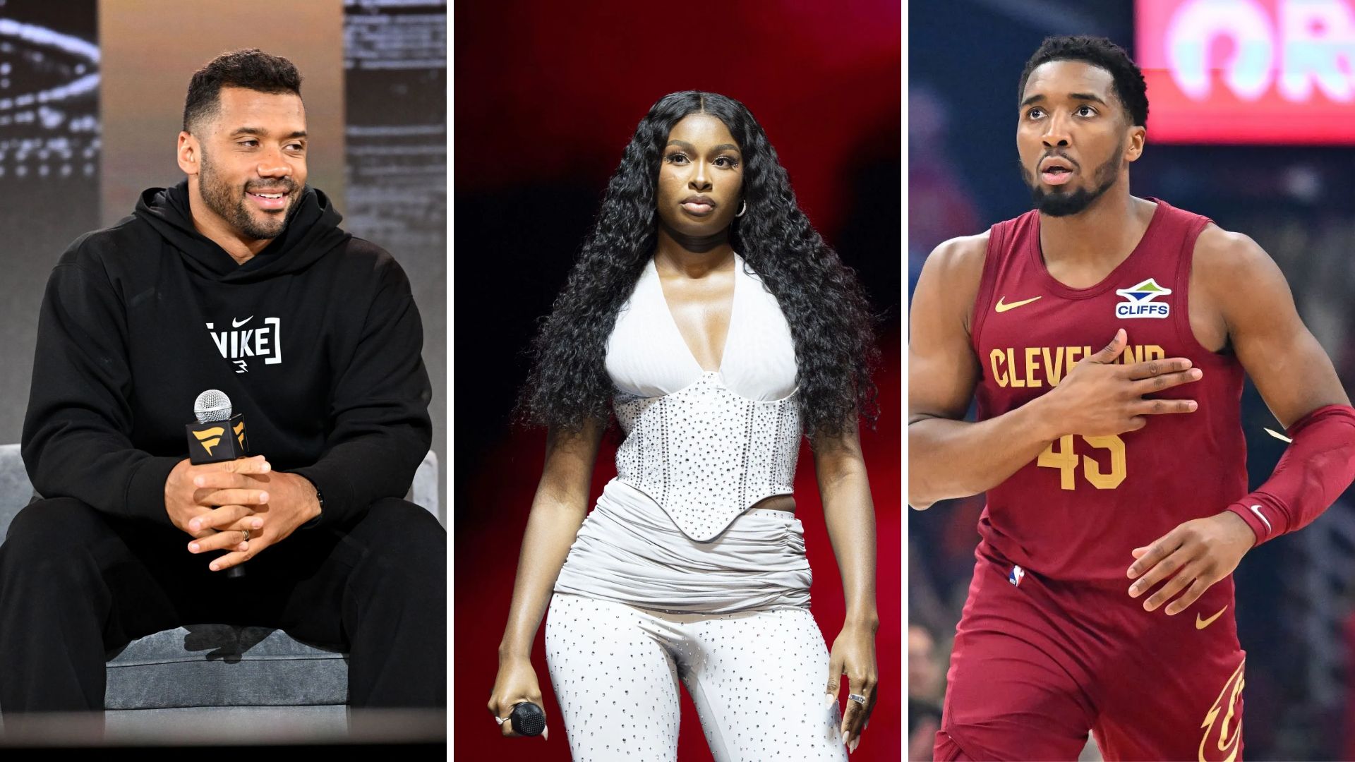 From Left to Right: Russell Wilson, Coco Jones and Donovan Mitchell (Images via Getty)