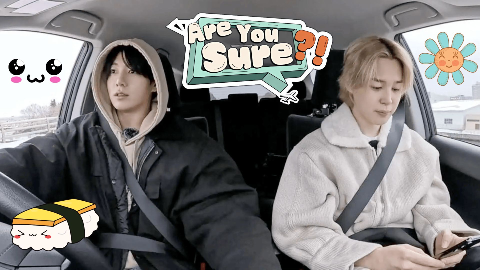Scene from Are You Sure?! with Jungkook and Jimin of BTS | Image via: Disney+ | Collage by: Beatrix Kondo of Soap Central