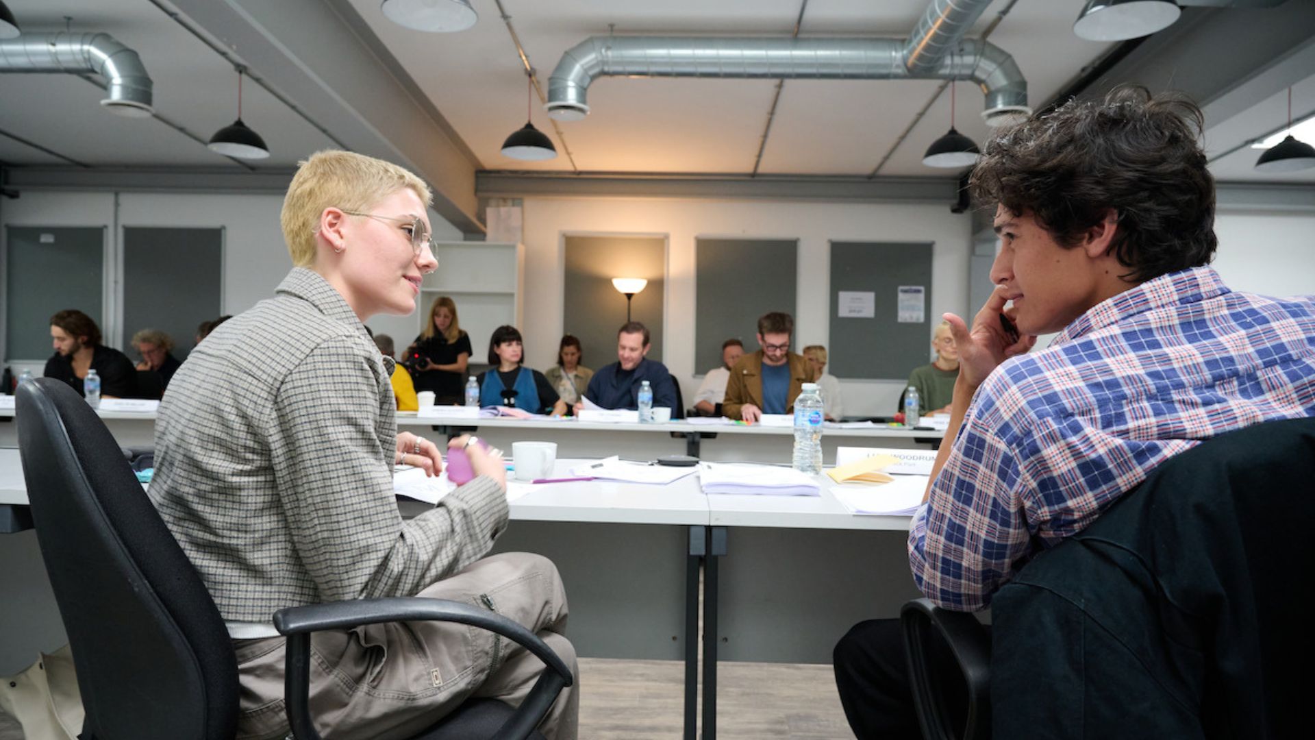Liam Woodrum and Emily Carey at the Geek Girl Season 2 table reading | Image Via: Tudum