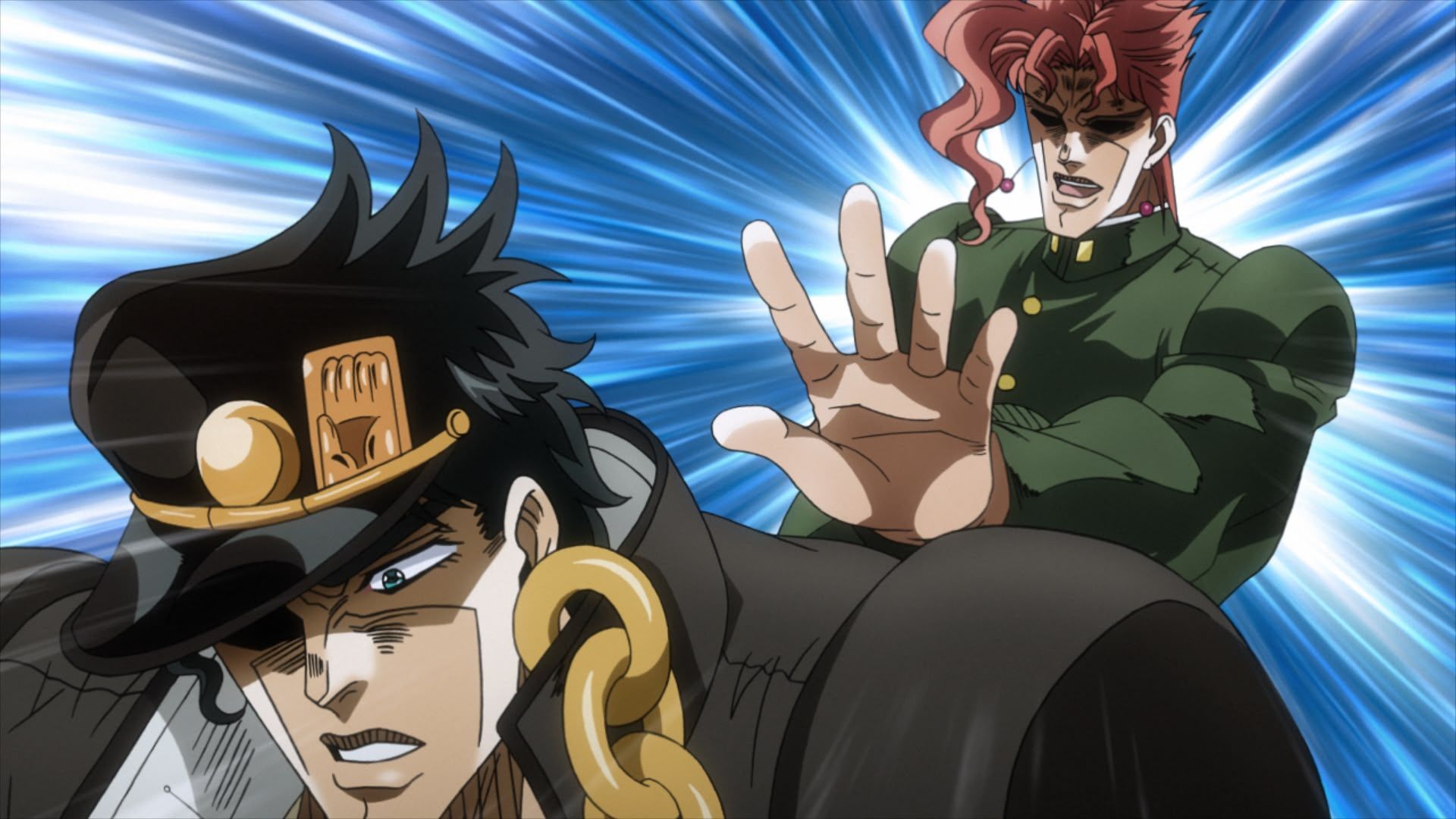 Kakyoin and Jotaro as seen in JoJo&#039;s Bizarre Adventure (Image credit: David Production)