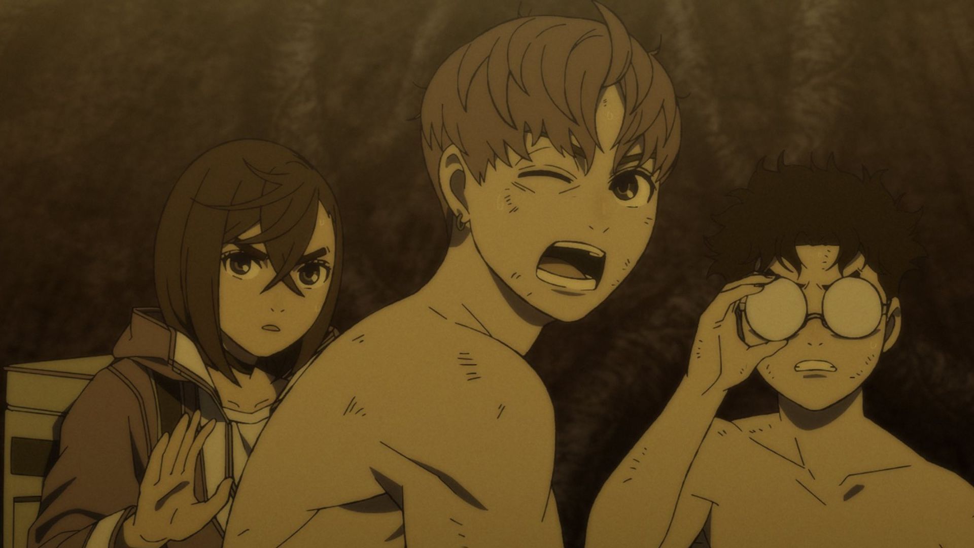 Jiji, Okarun, and Momo as seen in Dandadan season 2 