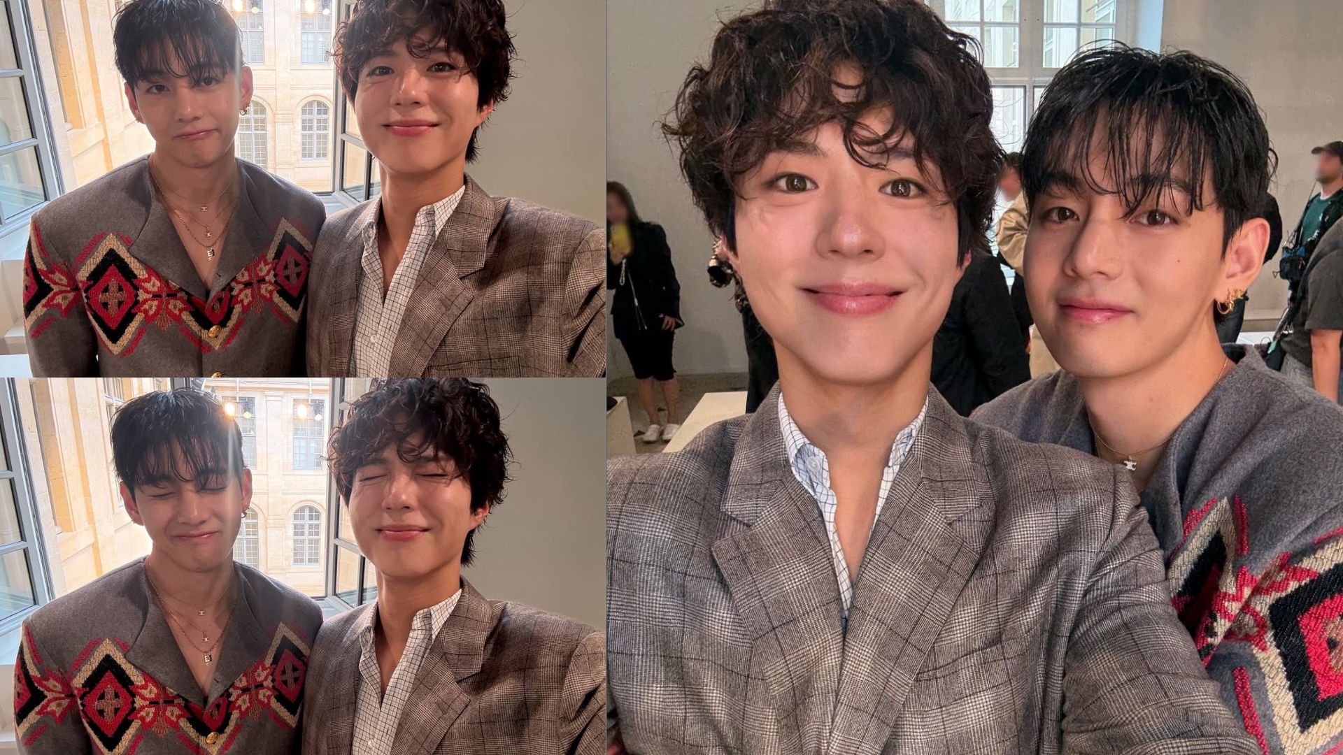 BTS&rsquo; Taehyung cheerfully poses with Park Bo Gum at Celine Printemps 2026 fashion show