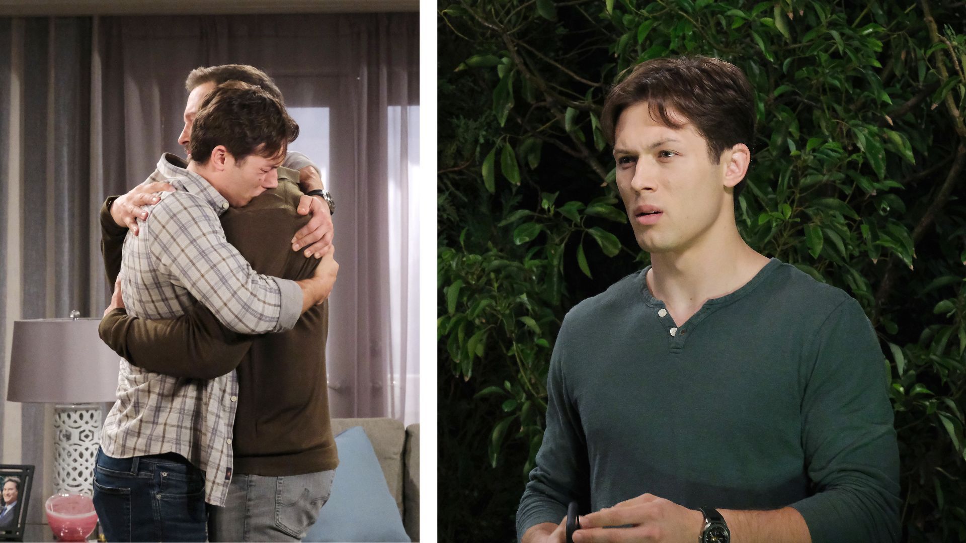 Tate (Leo Howard) leaned on his father, Brady (Eric Martsolf) on Days of our Lives | Image: JPI