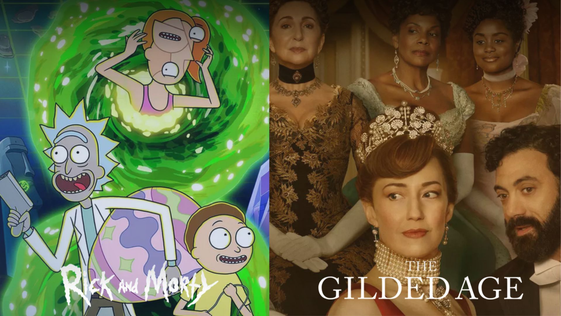 Rick and Morty &amp; The Gilded Age. (Images Via. Hulu)