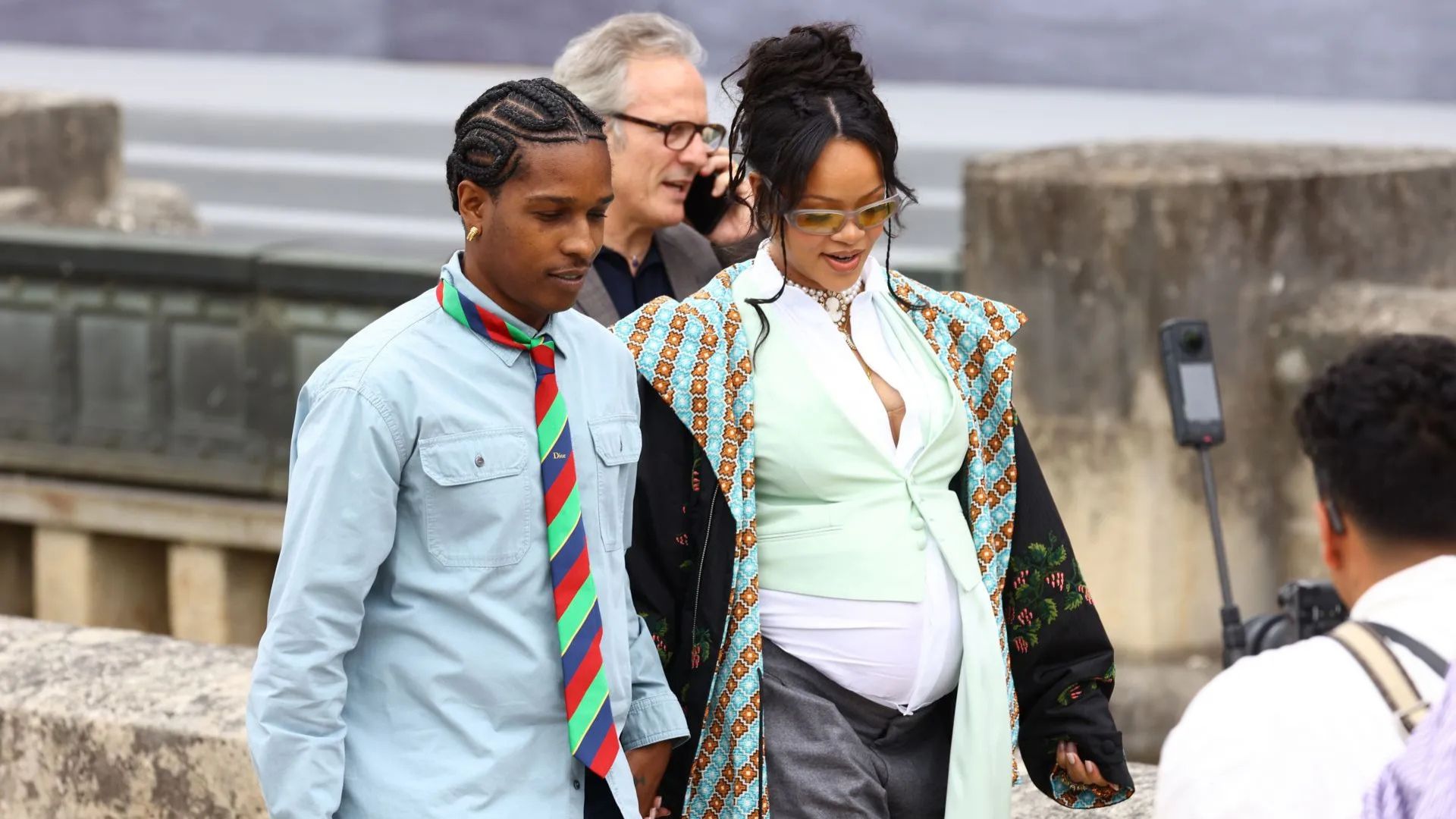 A$AP Rocky and Rihanna attends her father