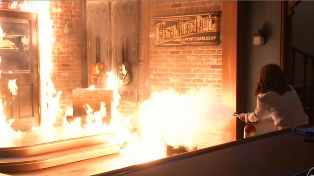 Kristina and her itty bitty fire extinguisher couldn't get the job done | Image: ABC