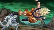 Frieza dodging Super Saiyan Goku's flying kick (Toei Animation)