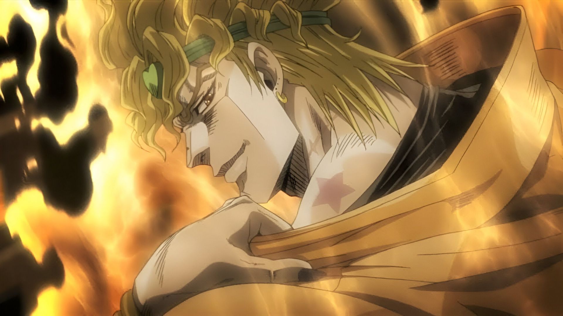 Dio showing his Joestar mark as seen in anime (Image via Warner Bros.)