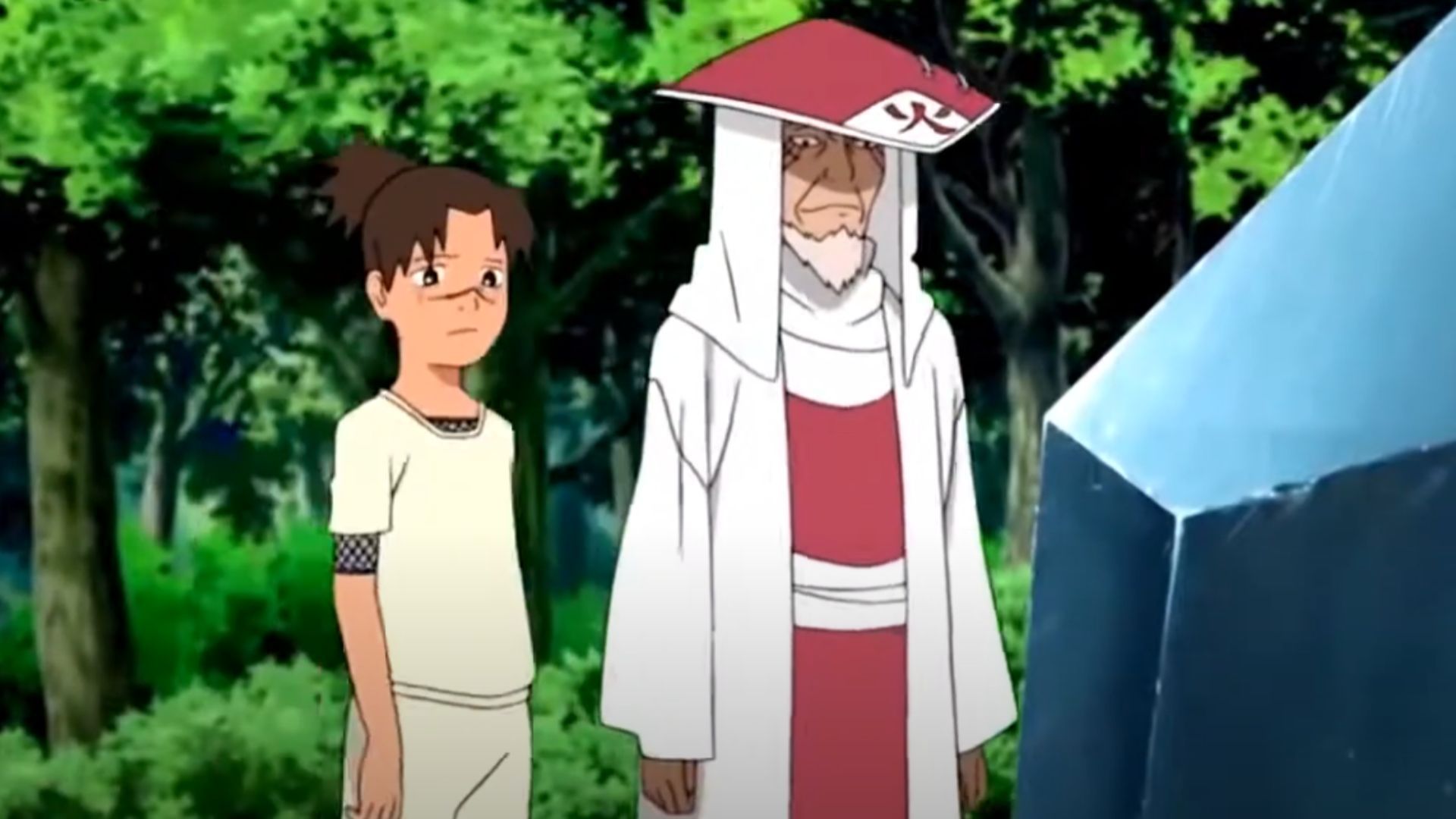 Kid Iruka and Third Hokage as seen in the series