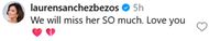 Lauren Sanchez's comment on Jeff Bezos's tribute post. (Image via Instagram/@jeffbezos)