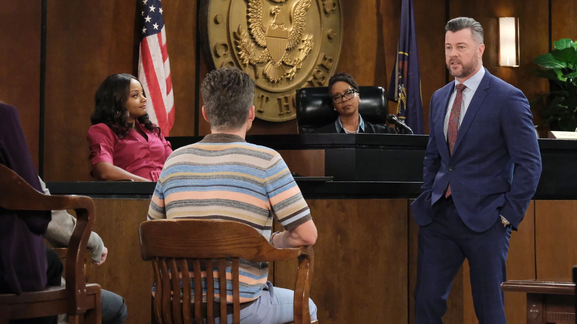 Chanel appears comfortable as EJ questions her and addresses the jury | Image: JPI