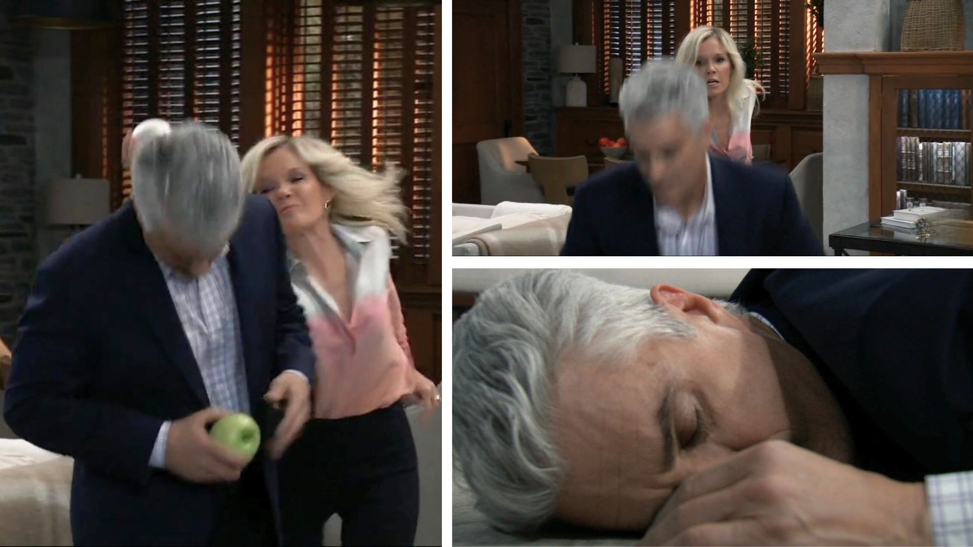 Ava strikes Ric in the head and knocks him unconscious in front of Kristina on General Hospital | Image: ABC