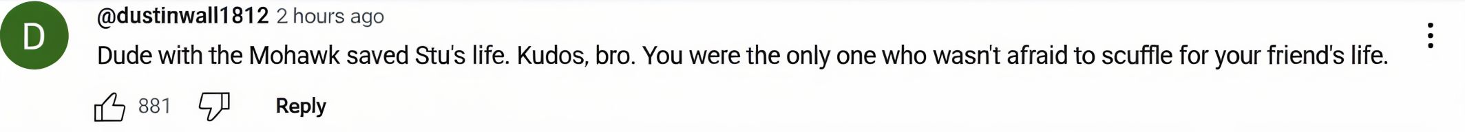 A user congratulates Douglas Malo for saving Syko Stu&#039;s life (image via YouTube)