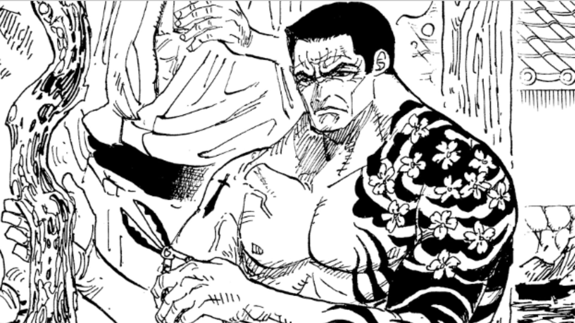 Akainu&#039;s tattoos and hairstyle (Image Credits: Shueisha)