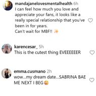 Fans react to Sabrina Carpenter's Instagram post. (Image via Instagram/@sabrinacarpenter)