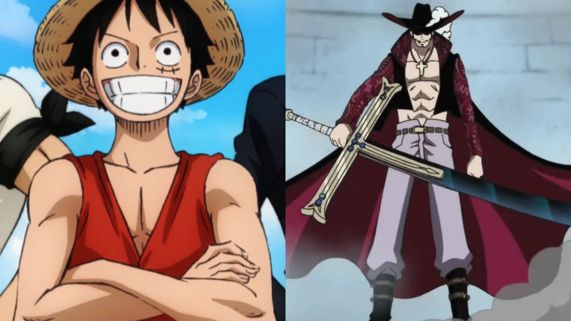 Luffy and Mihawk as seen in anime