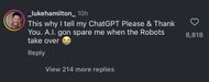 The comments under The Shade Room's post about the man arguing with the AI chatbot. (Image via Instagram/@theshaderoom)