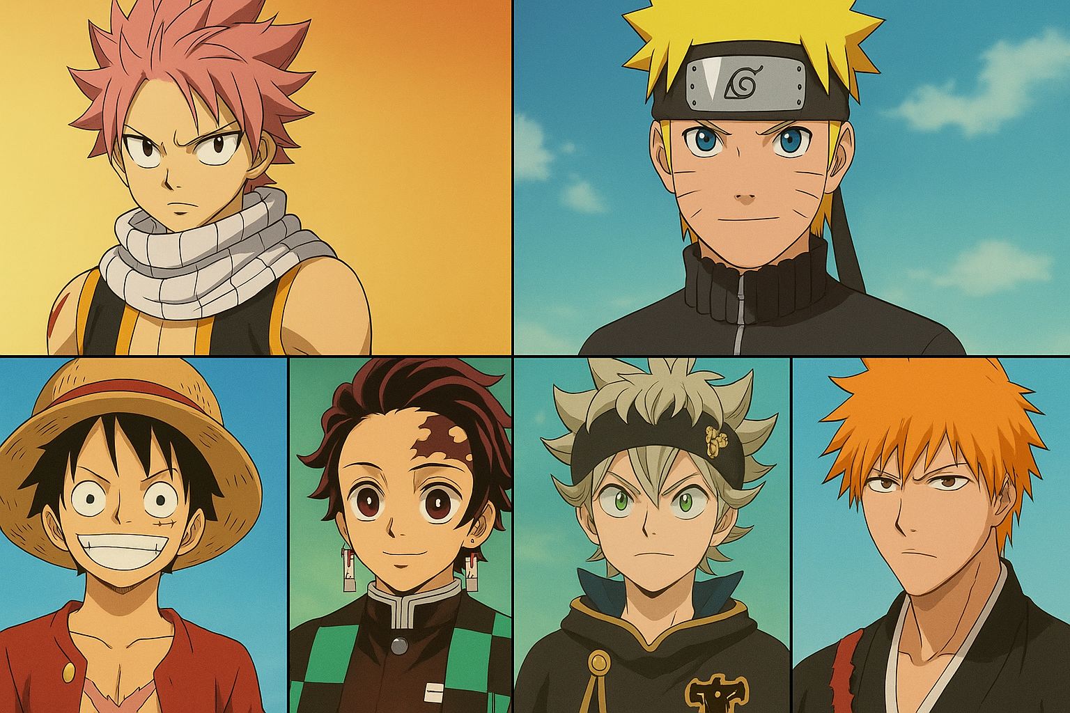 Natsu, Naruto, Luffy, Tanjiro, Asta and Ichigo