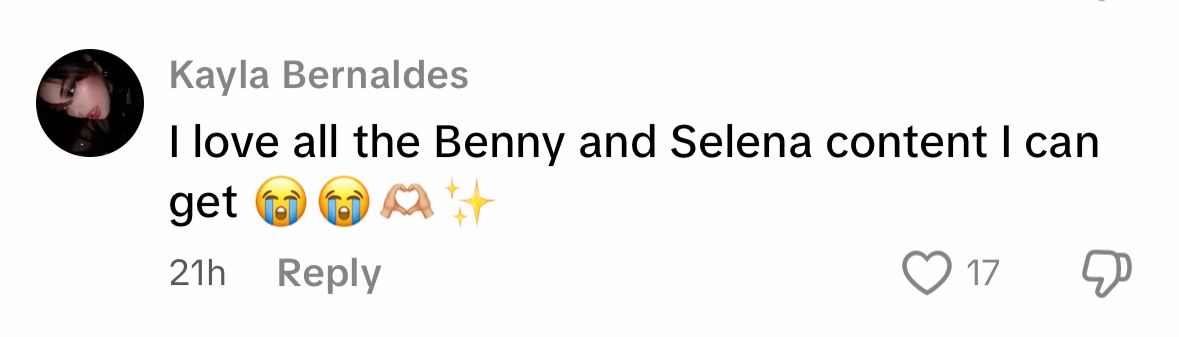 Fans reacting to Gomez and Blanco&#039;s romatic video on TikTok (Image via TikTok/@RareBeauty)(