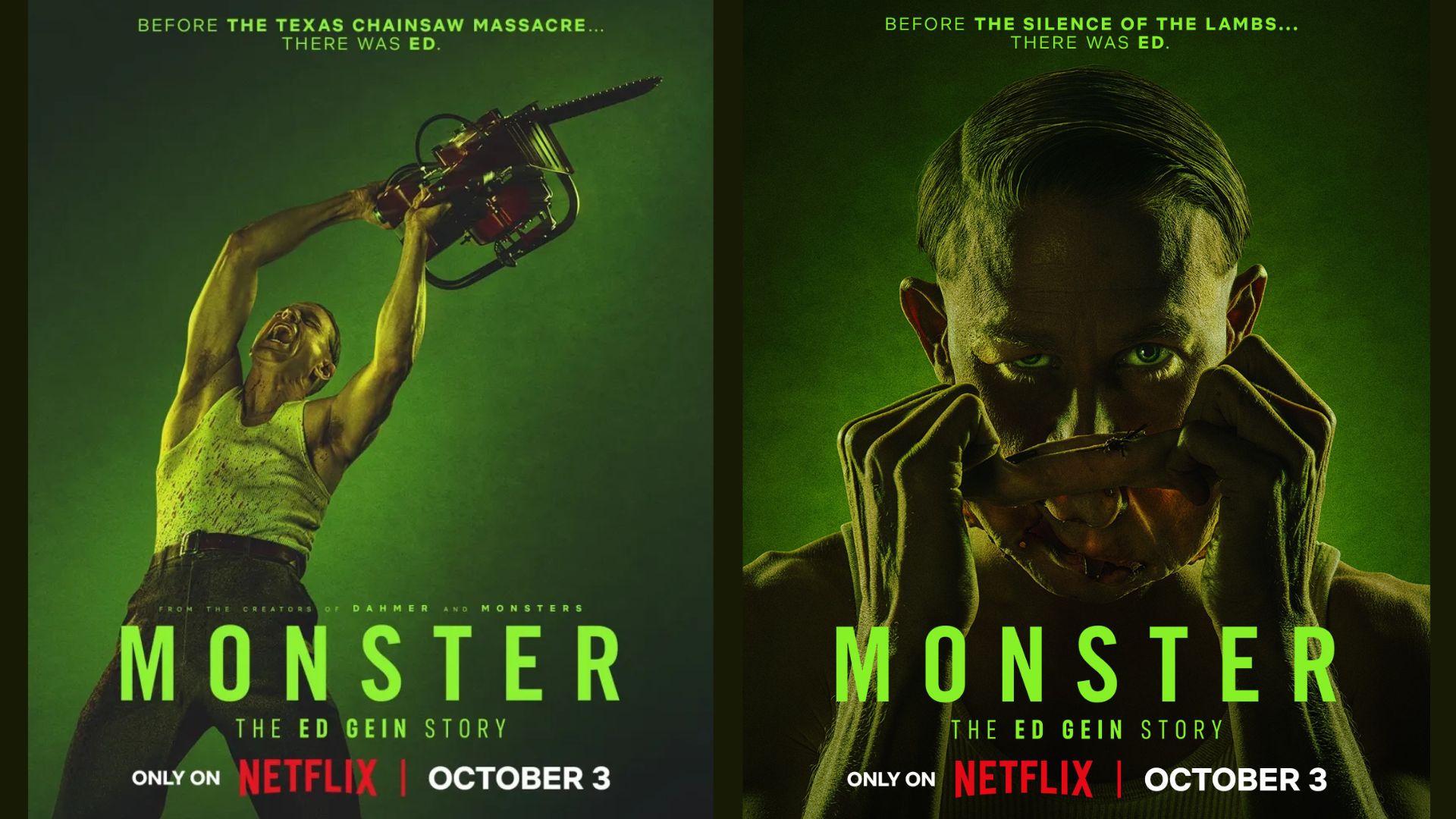 Promotional posters for Monster: The Ed Gein Story | Image via Netflix