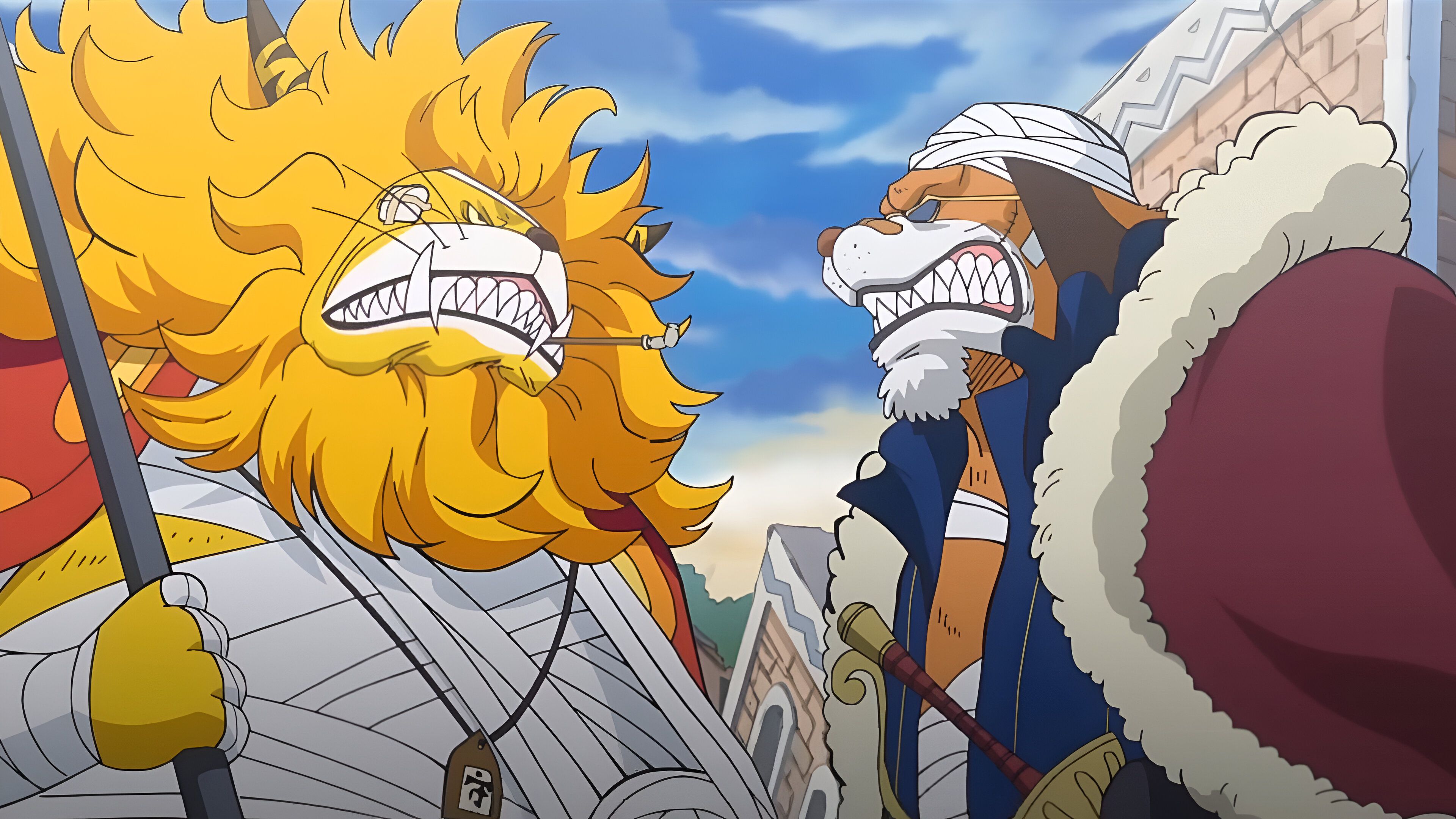 Nekomamushi and Inuarashi as seen in One Piece