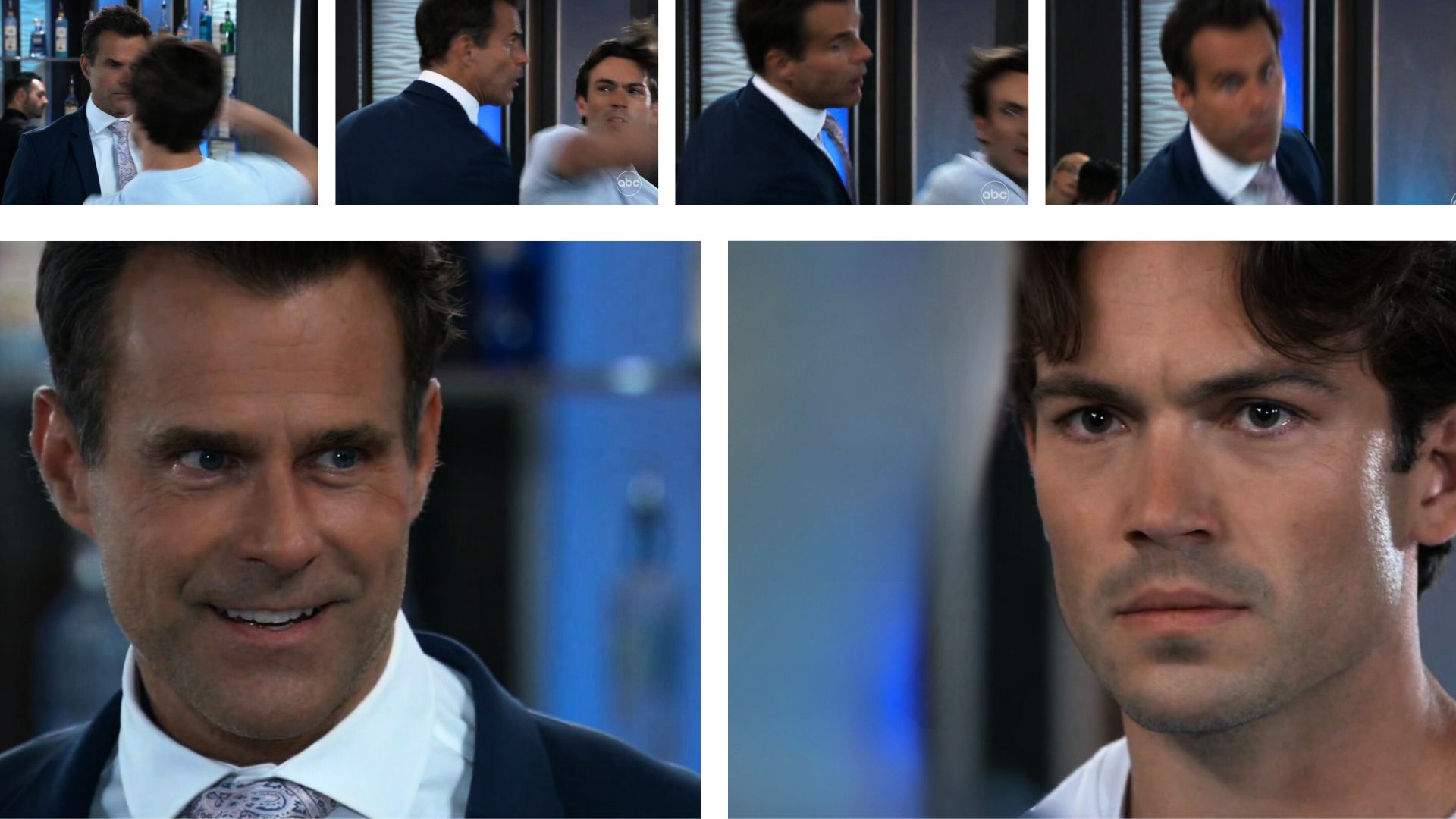 Drew goads Michael into punching him at the Metro Court Restaurant on General Hospital | Image: ABC