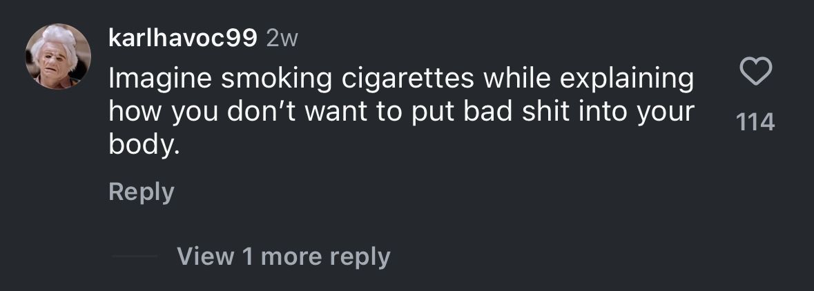 Comment from Hiphop-N-Hope&#039;s account where the rockstar revealed his minimalistic and shocking diet. (Image via Instagram/@hiphopnmore)