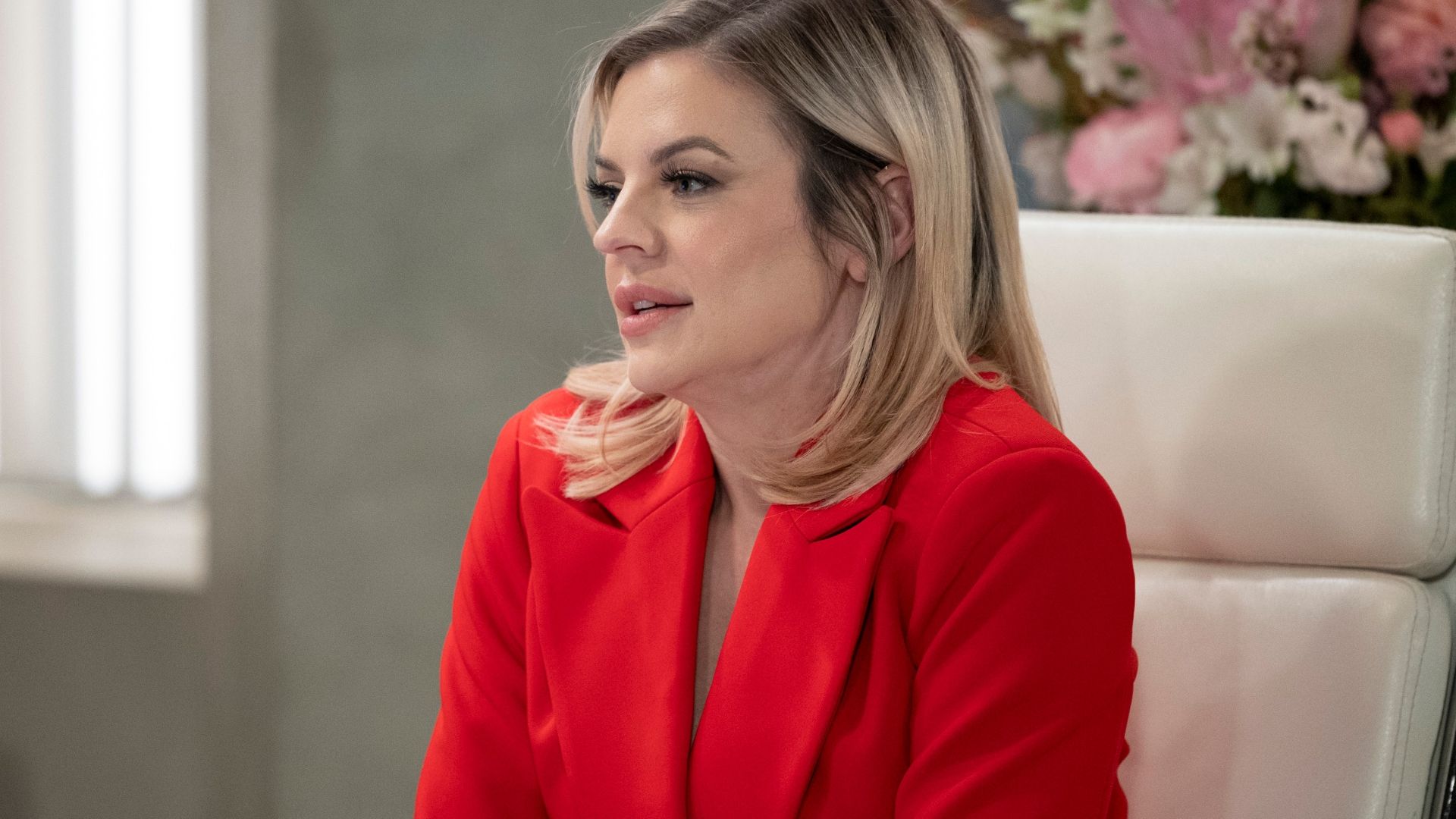 General Hospital&#039;s Maxie in her red power suit | Image: ABC