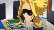All Might, as seen doing some paperwork for his students (Image Source: Studio Bones)
