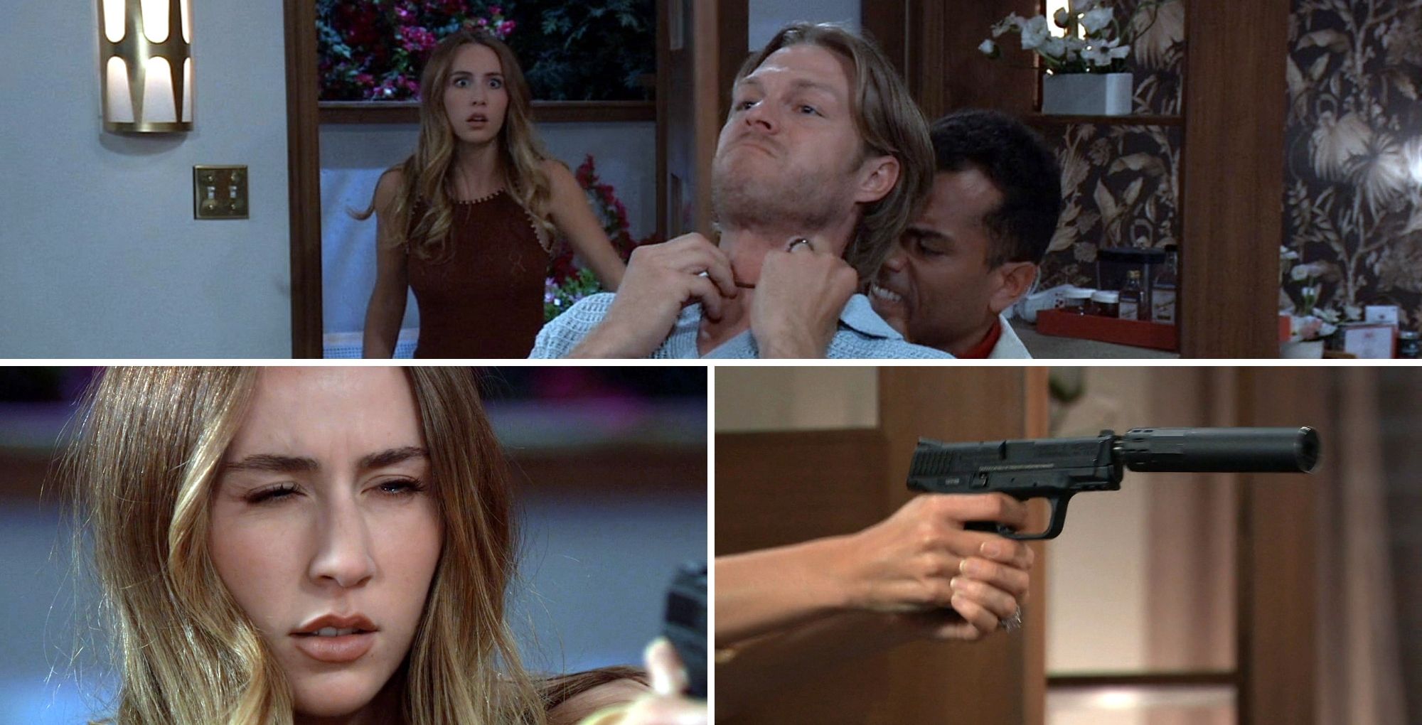 General Hospital&#039;s Joss and Vaugh fighting a bad guy. | Image Source: ABC/Hulu