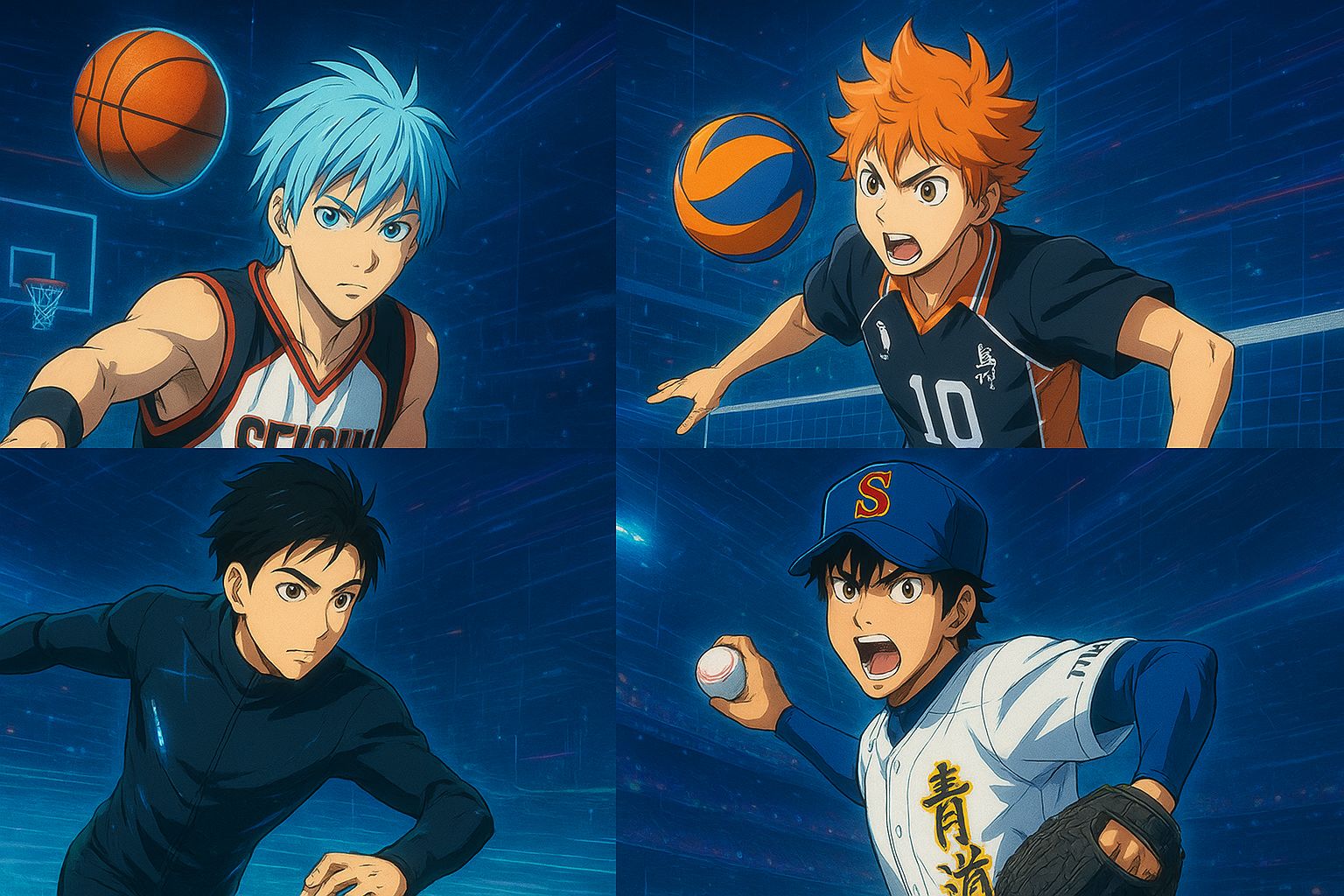 Tetsuya Kuroku, Yuuri Katsuki, Shoyo Hinata and Sawamura Ejin