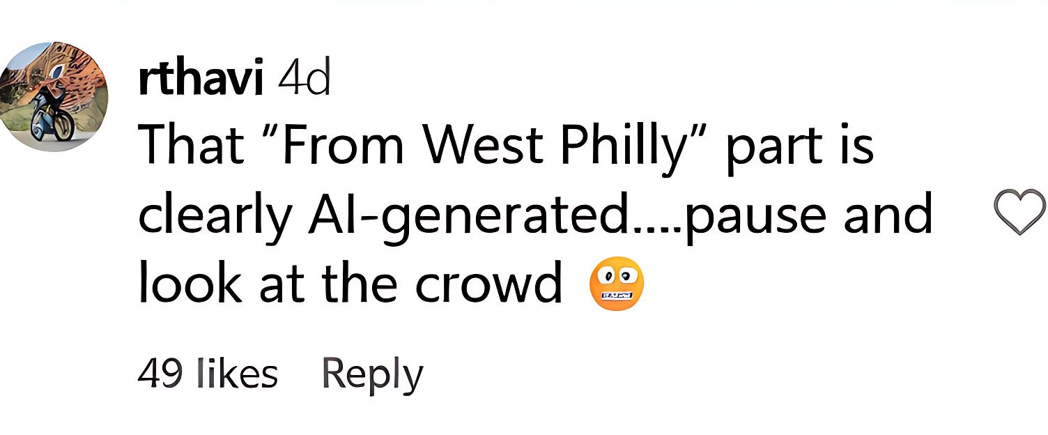 A user points out AI imagery in the video (image via @rthavi on Instagram)