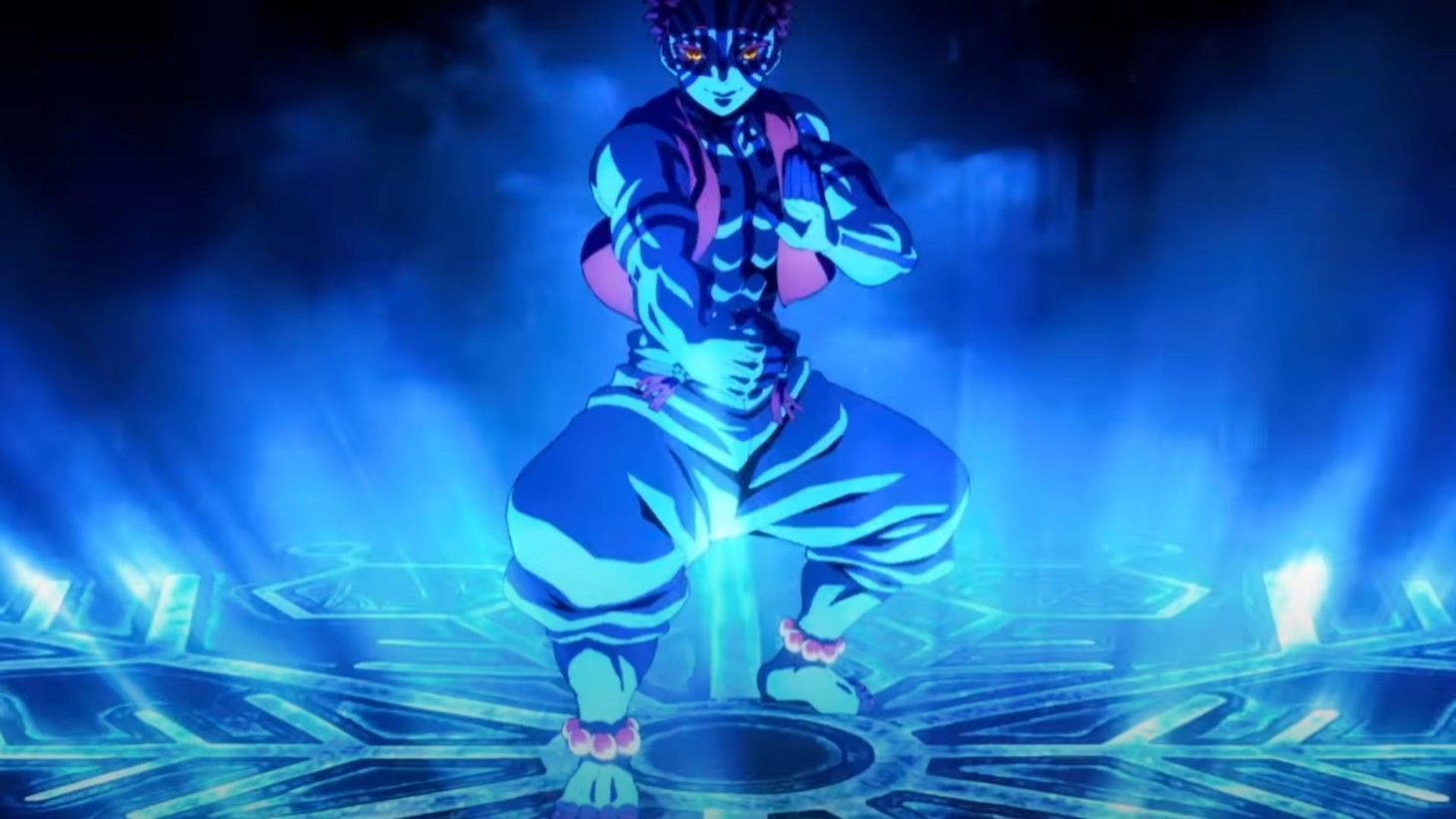 Akaza&#039;s Blood Demon Art as seen in Demon Slayer Infinity Castle(Image Source: Studio Ufotable)