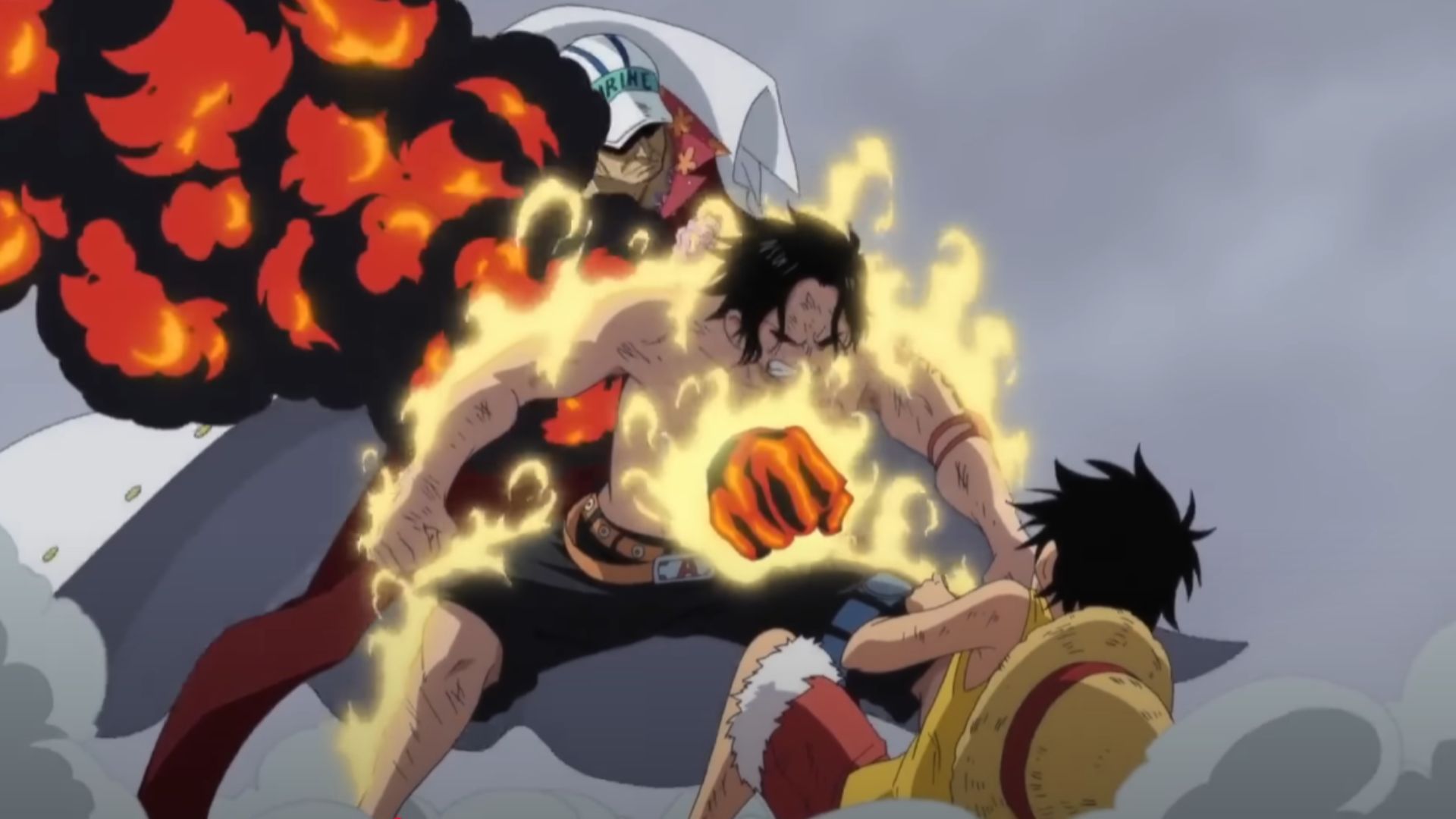 Luffy rescues Ace, but Ace dies saving him (Image Source: Toei Animation)