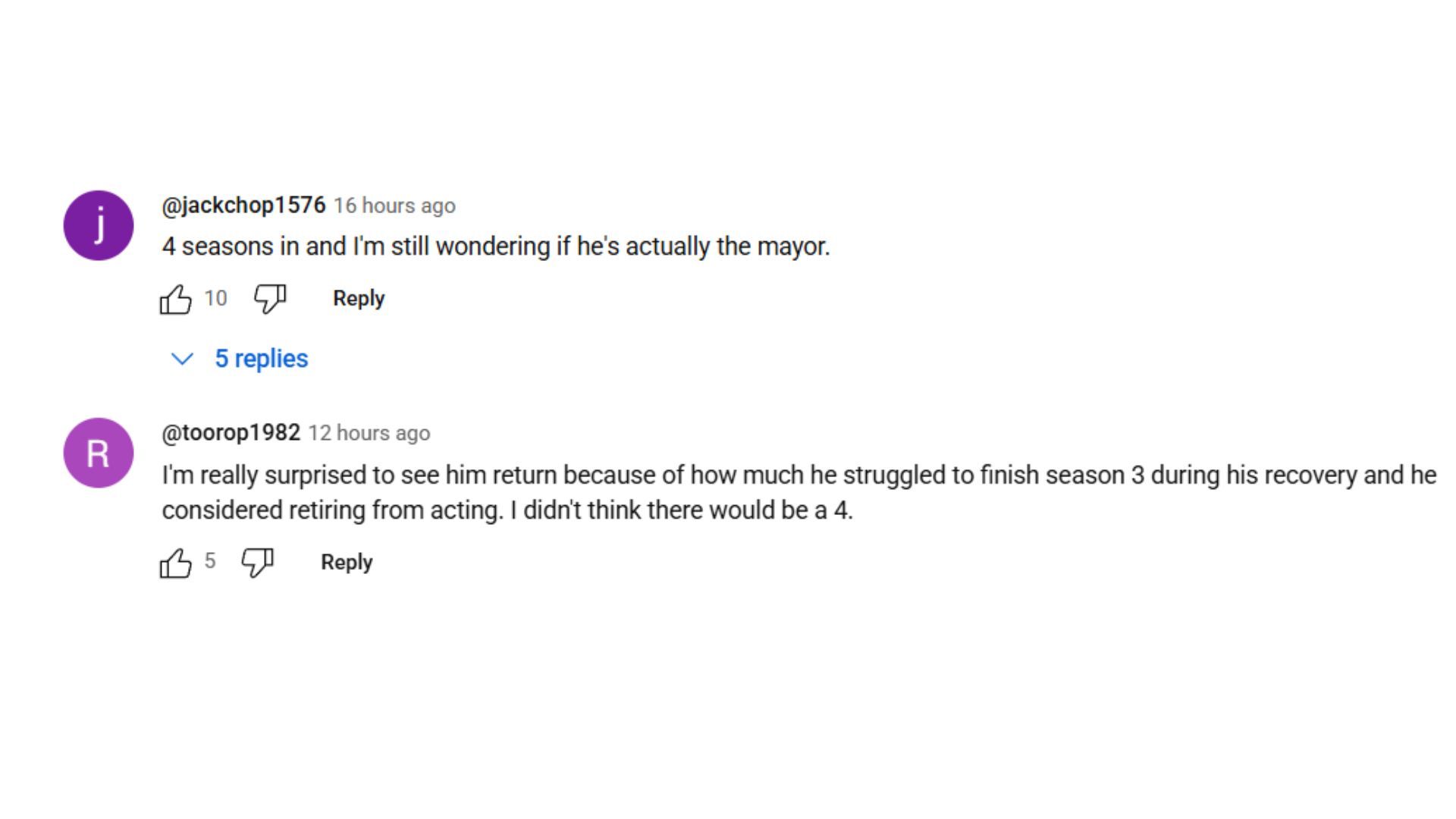 Fans react to Jeremy Renner on Mayor of Kingstown Season 4 (Image via YouTube)