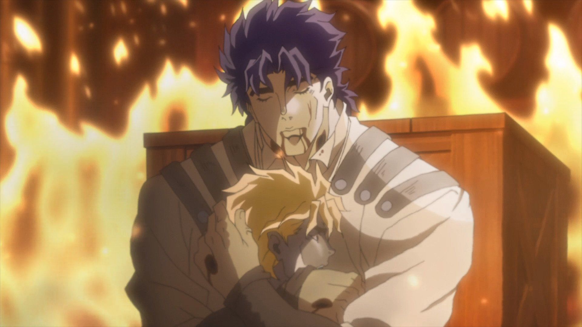 Jonathan Joestar holding Dio&#039;s body as seen in anime (Image via Warner Bros.)