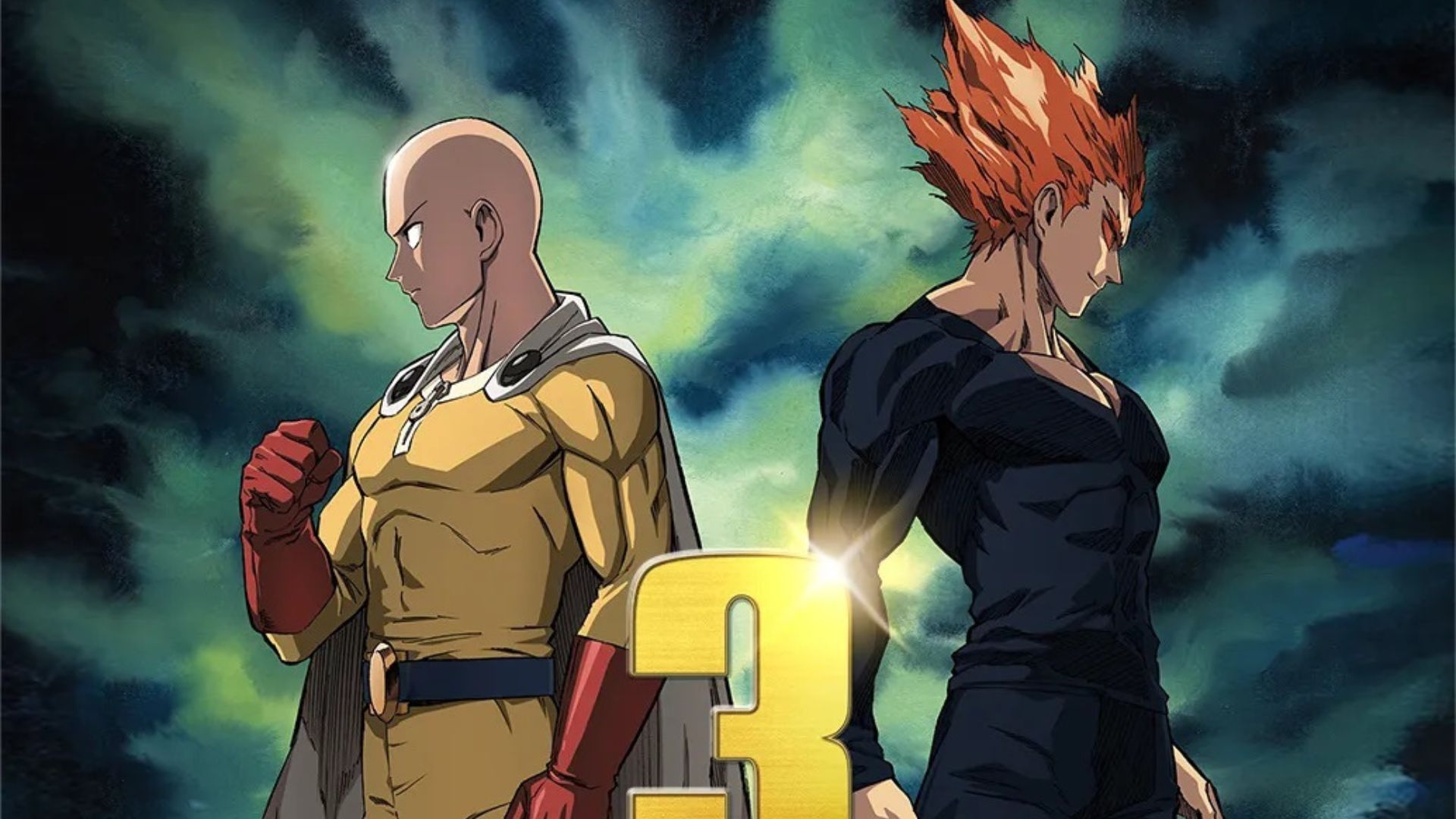 Saitama and Garou as seen in the anime poster 