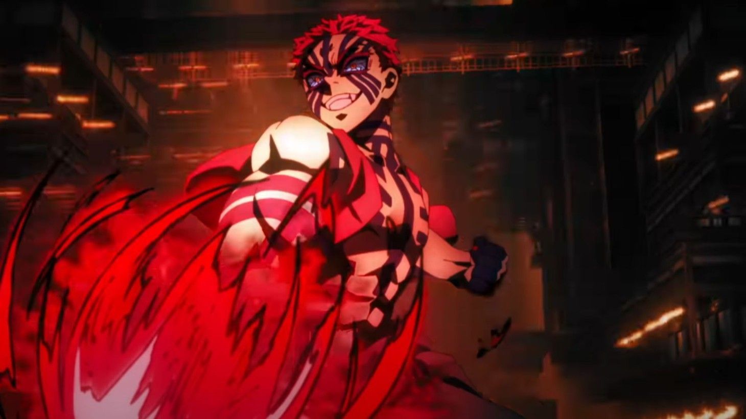 A high-quality animation of Akaza&#039;s power (Image Source: Studio Ufotable)