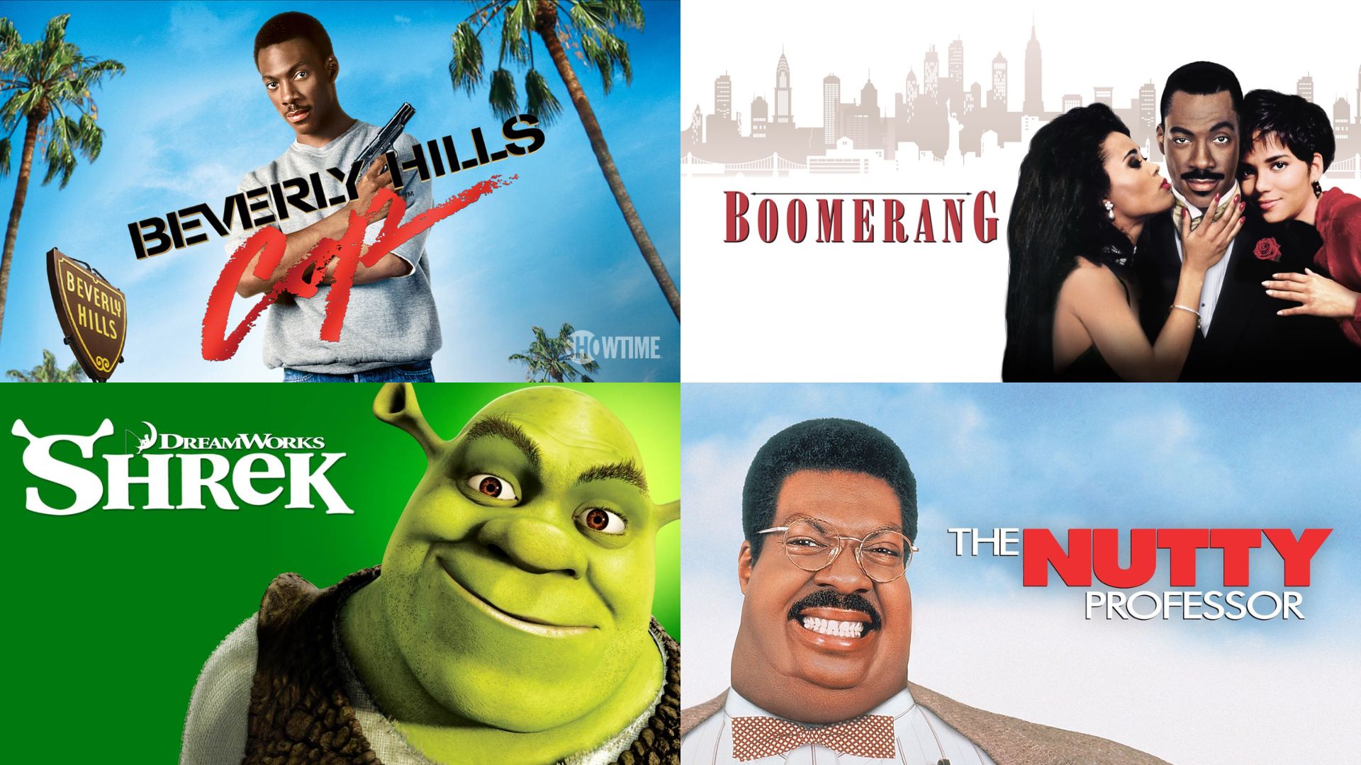 Eddie Murphy movies | Images via Apple TV, Paramount+, Prime Video and Peacock