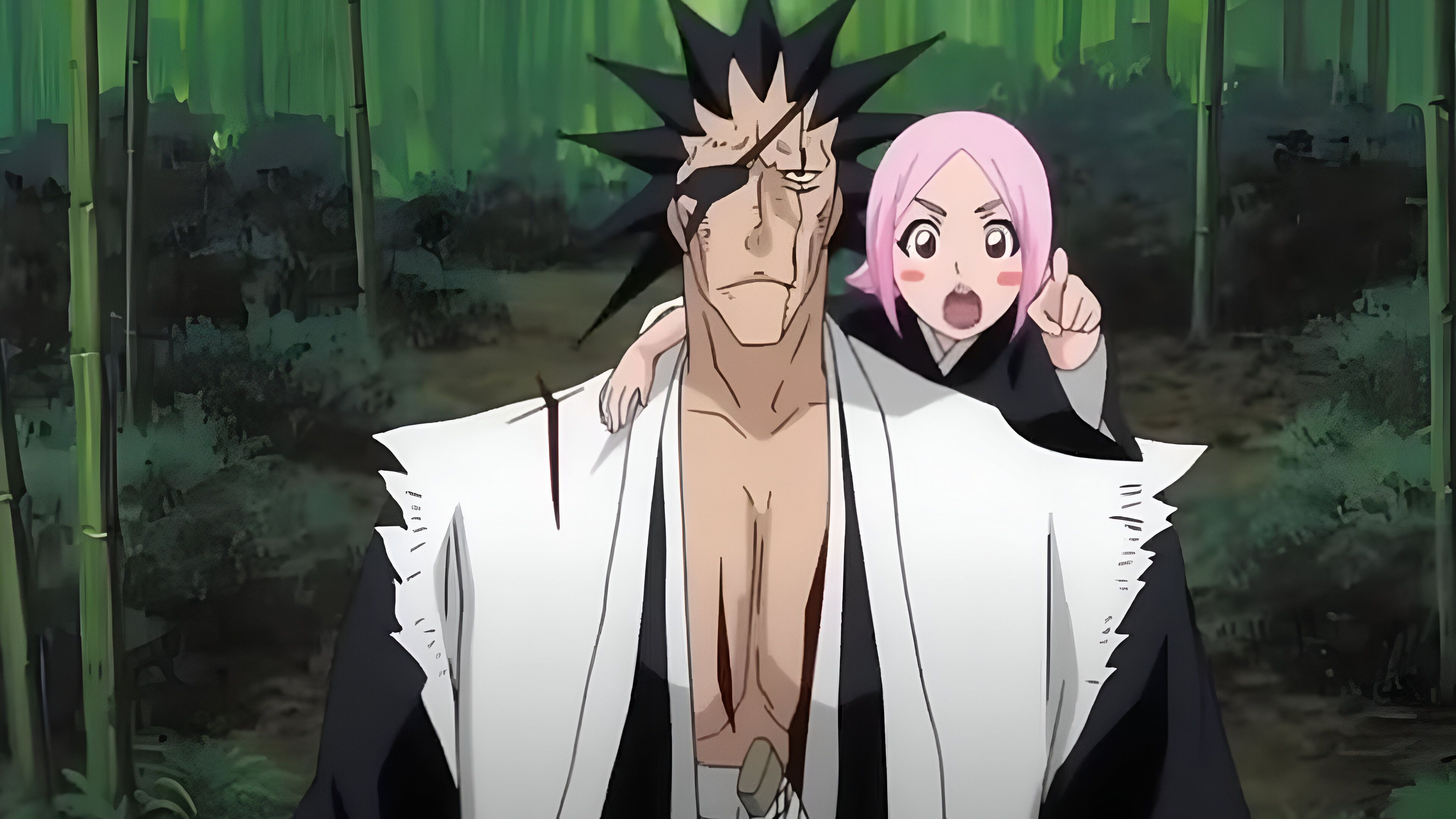 Kenpachi Zaraki and Yachiru as seen in Bleach 