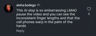 A user calls the use of AI "embarrassing" (image via @aloha.bodega on Instagram)