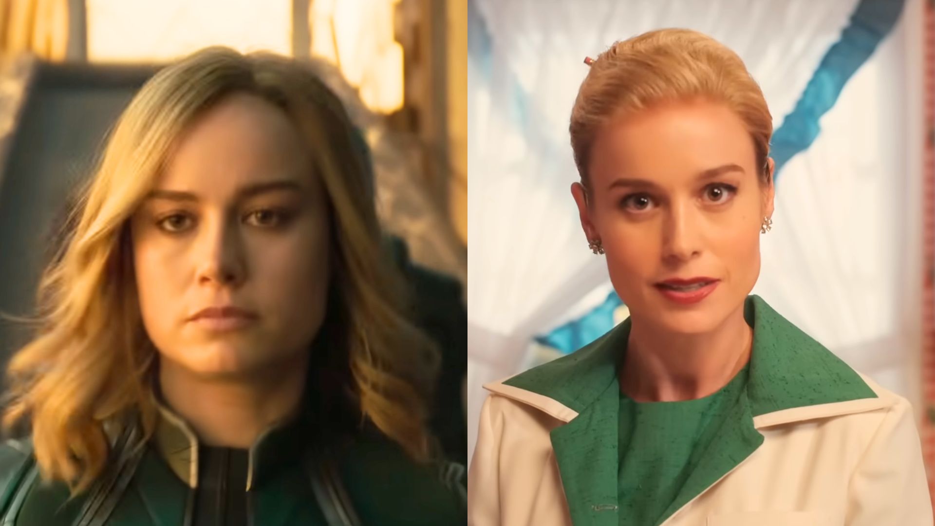 Brie Larson in Captain Marvel and Lessons in Chemistry | Image via YouTube (Marvel Entertainment and A24)